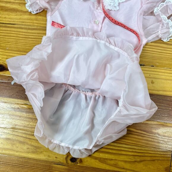 Vintage Le Maj Girl Ruffle Party Dress Size 4T Pink Satin White Lace Bubble Hem - Picture 6 of 16